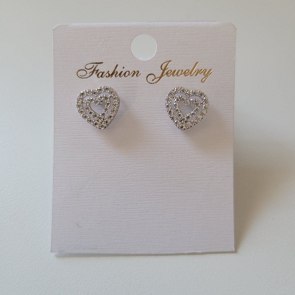 Double Heart CZ Earrings